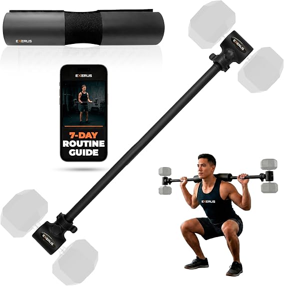 Dumbbell Barbell Converter Bar, Hyperbell Bar with Foam Pad & Workout Guide | Dual locking system, screw knob and clamp; 200LB alloy steel bar; ergonomic no-slip grip