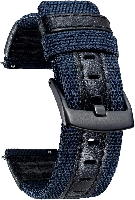 BINLUN Watch Bands Classic Canvas Fabric with Genuine Leather Hybrid Watch Straps Replacement Wristband 18 20 22 24 MM 6 Colors