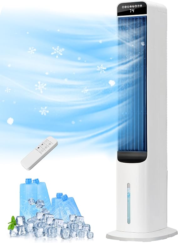 Uthfy 41" Swamp Cooler Air Conditioners, Cooling Fans that Blow Cold Air with 120 Oscillation, 4 Modes, 3 Speeds, 4 Ice Packs, 4L Removable Water Tank, Remote & Touch Control, White