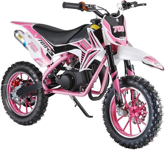 tinysiry 49cc 2-Stroke Kids Dirt Bike, Gas Powered Mini Motorcycle Off Road Pocket Motorbike with Dual Disc Brakes, 10 Inch Tires, Pink Dirt Bikes Motocross Ride On for Youth Teens Children Pink