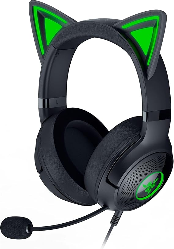 Razer Kraken Kitty V2 - Wired RGB Headset with Kitty Ears (Stream Reactive Lighting, HyperClear Cardioid Mic, Triforce 40mm Drivers, 7.1 Surround Sound) Black