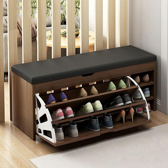 Shoe Storage Benches Shoe Bench with Storage, Shoe Entryway Bench with Lift Top Storage Box, 3-Tier Shoe Rack Bench with Flip Drawer, for Entryway Slim, Living Room, Bedroom(Brown,80cm)