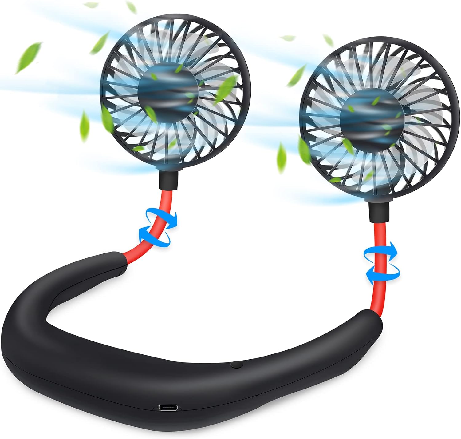 Portable Neck Fan, Personal Fan USB Mini Sports Hand Free Neck Hanging Desk Office Small Fan for Household Travel Room Outdoor Sports BlackRed