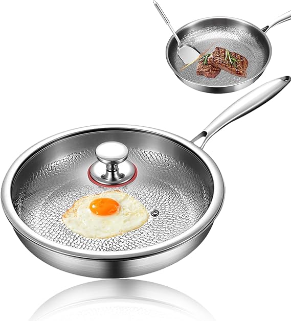 Titancore Pan, 100% TitanCore Co Titanium Pans for Cooking Non Stick, 2025 New Titanium Hammered Pan c, Ultra-Durable & Scratch (10.23in, With Lid)