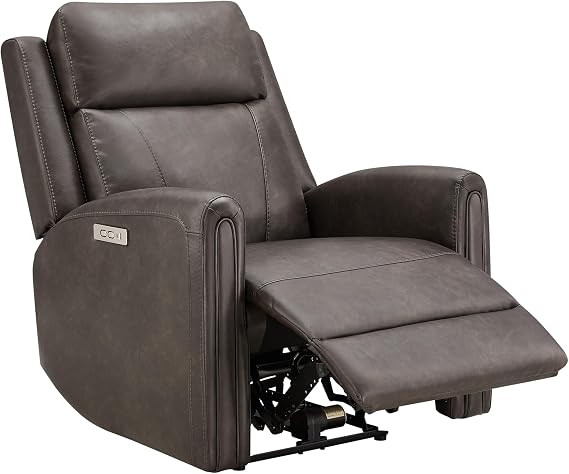 Watson & Whitely Zero Wall Hugger Power Recliner Chair for Small Spaces, Modern Electric Reclining Chair with USB & Type-C Ports, Faux Leather Recliner for Living Room, RV, Home Theater, Chocolate