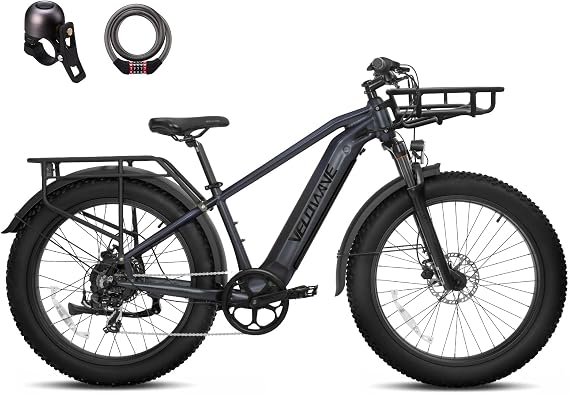VELOWAVE Ranger Electric Bike for Adults 26'' Fat Tire Mountain Ebike | Peak 1200W BAFANG Motor 28MPH 48V 15AH Removable LG Cells Battery E Bike Shimano 7-Speed