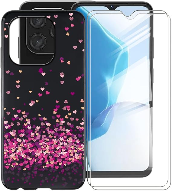 for Doogee N55 Pro Phone Case + 2 X Tempered Glass Screen Protector, WXPPJ Ultra-Thin Soft TPU Silicone Shell Shockproof Protection Case for Doogee N55 Pro (6.56") - Pink Love