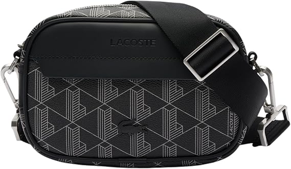 Lacoste Men's The Blend Small Monogram Canvas Crossbody Bag, Black, One Size