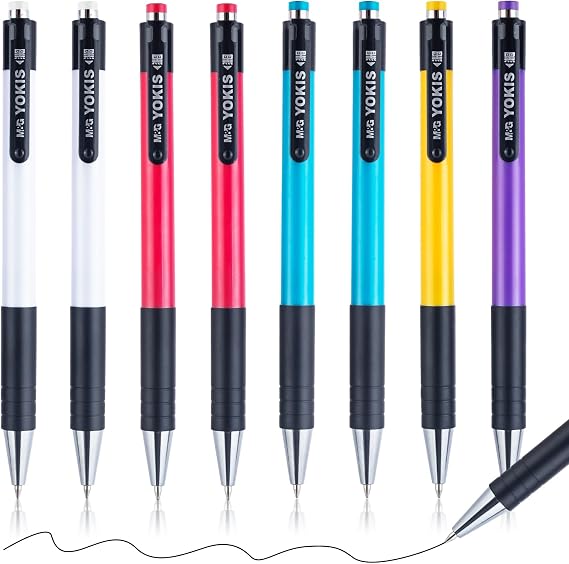 M&G Ballpoint Pens, 0.7mm Fine Point Black Ink Retractable Ballpoint Pens Smooth Writing Large Capacity Pens for School & Office, 8 Pack