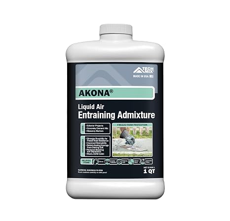Akona Liquid Air Entraining Admixture - Concrete Additive for Improved Plasticity and Water Retention, High Strength, Freeze-Thaw Protection (Quart, 1)