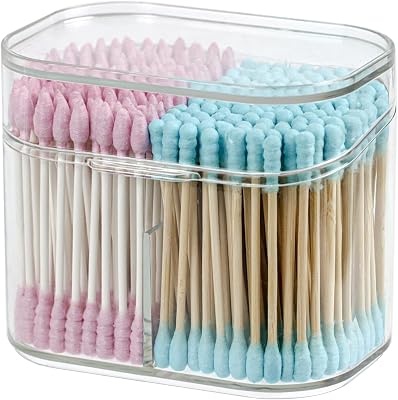 Clear Bathroom Organizer, 2-Size Essentials Set for Hail Accessories & Beauty Supplies,Cotton Swabs,Balls,Pads - Small Clear Plastic Canister Apothecary Jar Set, Vanity Makeup Storage Organizer S