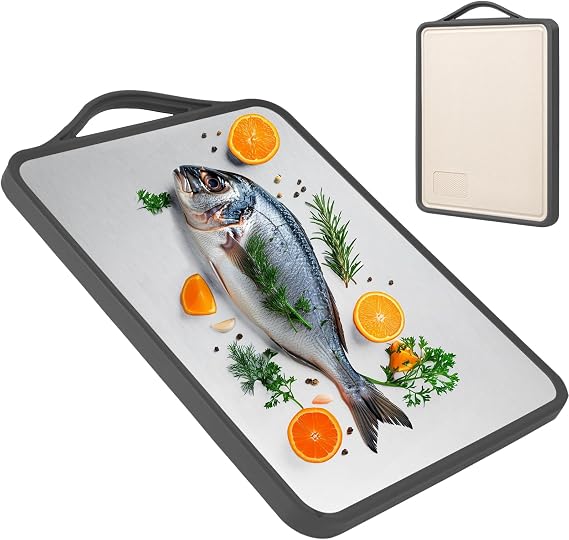 Large-Sized Stainless Steel Cutting Board For Kitchen,Stainless Steel Chopping Board & Large Chopping Board For Meat, Fruit, Vegetables, Bread And Bakery (L17.7*W13 inches)