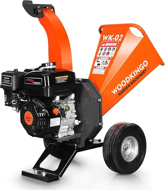 Mini Wood Chipper Shredder Mulcher Heavy Duty 7HP Compact Design 3" Inch Max Capacity 212cc Gas Powered Engine 4-Stroke Fast Chipping Chopping for Forestry, Gardens,Landscaping(WK-02)
