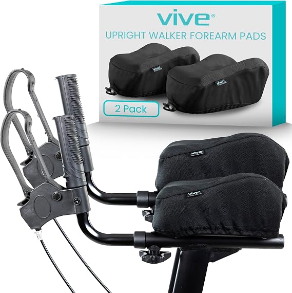 Vive Upright Walker Forearm Pads For Seniors (2 Pcs) - Foam Lightweight Armrest Cover - Stand up, Tall Upwalker Accessories - Soft, Comfortable Rest For Arms, Machine Washable - Nonslip Bottom (Black)
