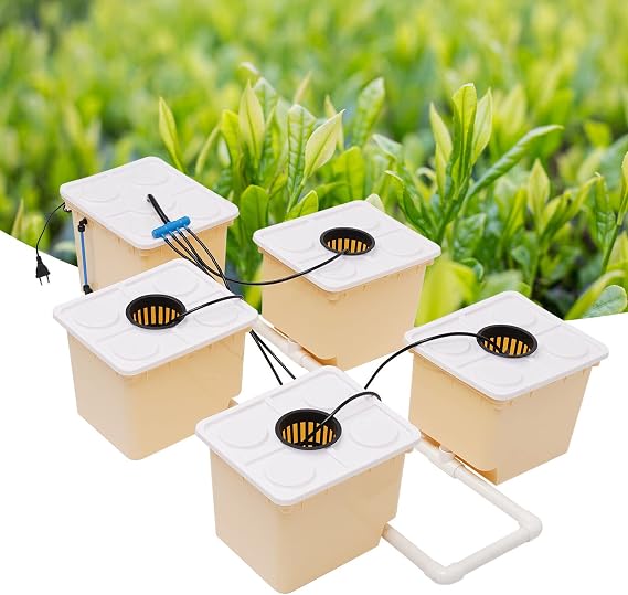 DWC Hydroponics System, 2.91 Gallon Deep Water Culture Bucket Drip Growing System with 5 Buckets Recirculating Hydroponic System Grow Kit for Cultivating Tomatoes, Peppers, Vegetables