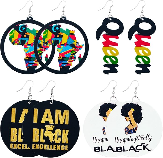 African Earrings for Women Black History Month Earrings Wooden African Map Earrings