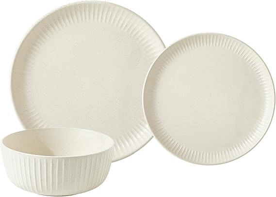 Stoneware Dinnerware Set. Dishes for 4. Plates and Bowls Set. Microwave Safe. Platos de Cocina. Kitchen Plates Cream Ivory