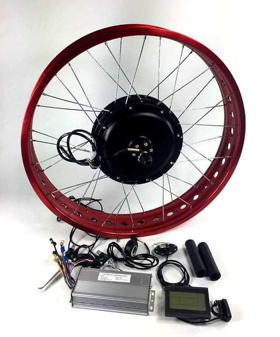 Red Rim 48V 1000W Rear Wheel Gearless Hub Motor, 26" 4.0 inch Fat Tire,Electric Fat Bike DIY Conversion Kits with LCD Display, Fat tire Kit.