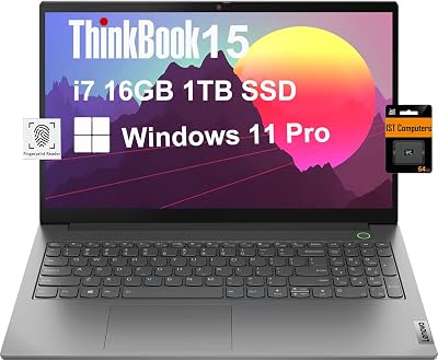 Lenovo ThinkBook 15 Gen 4 15.6 FHD 12th Gen Intel 10-Core i7-1255U, 16GB RAM, 1TB PCIe SSD, Narrow Bezel IPS Business Laptop, Backlit Keyboard, Fingerprint, IST SD Card, Win 11 Pro, Grey