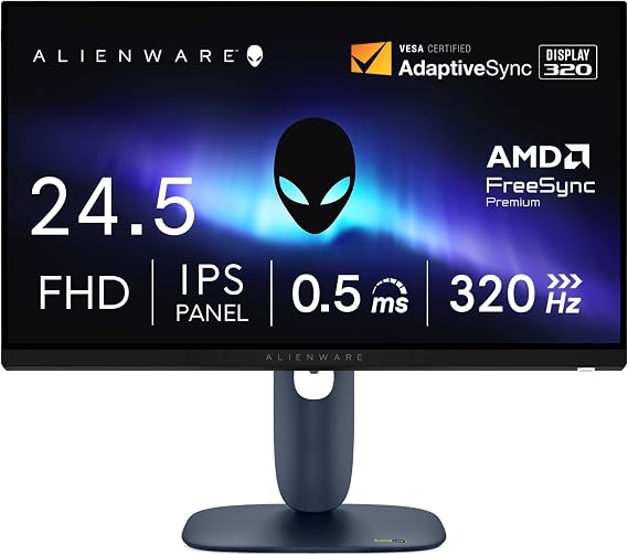 Dell AW2525HM-A 24.5-Inch Alienware Gaming Monitor Exclusive | 無輝点5年保証/FHD/IPS,非光沢/DP 1.4×1,HDMI×2/sRGB 99%/縦横回転,高さ調整/0.5ms,320HzDP,255HzHDMI/ G-SYNC Compatible,AMD FreeSync Premium