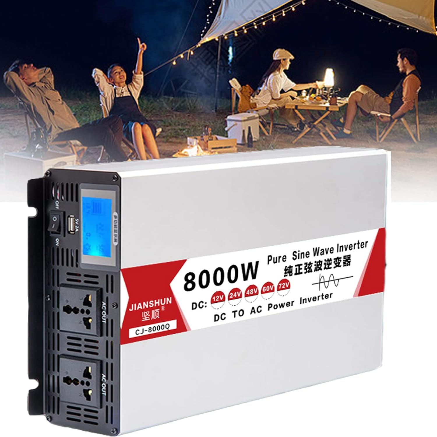 Power Inverter 6000W 8000W Pure Sine Wave DC 12V to AC 230V 240V Voltage Converter with AC Socket, car Inverter Used for Laptop, Fan, Phones, Tablet,8000W-12Vto110V