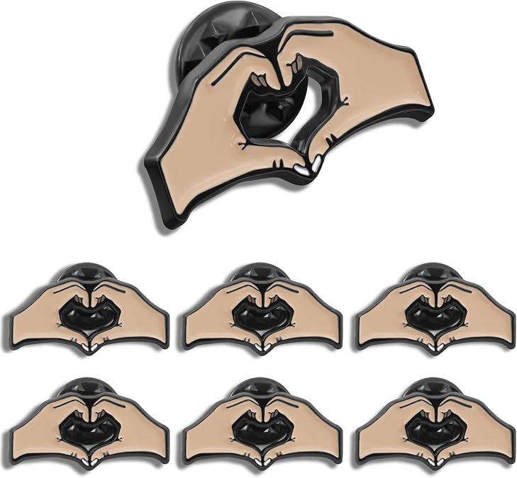 12/24/50/100Pack Two Hands Heart Friendship Love Enamel Lapel Pin 1 Inch -Metal Heart Gesture pin