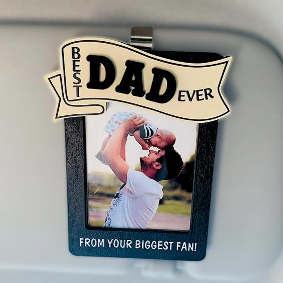 Best Dad Ever Car Visor Clip Photo Holder, Personalized Dad Birthday Gift