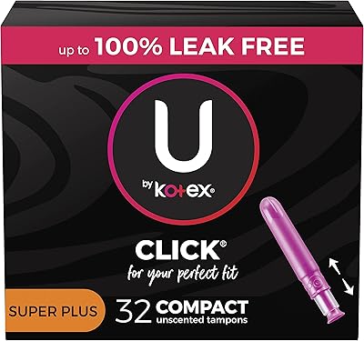 U by Kotex Click Compact Tampons, Super Plus Absorbency, Unscented, 32 Count