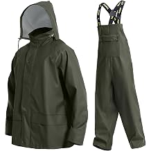 Men's PRO Workwear 3-Piece Waterproof PU Rain Suit – Heavy Duty Hooded Jacket & Bib Trousers for Outdoor Work, Sea Fishing NW03