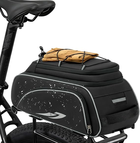 RAINSMORE Bike Bags for Bicycles Rear Rack Waterproof 15L Pannier Trunk Bag | with Rain Cover & Shoulder Straps, 3-IN-1 Waterproof 15L Ebike Trunk Saddle Bag, Bike Backpack for Commuter Travel, Black