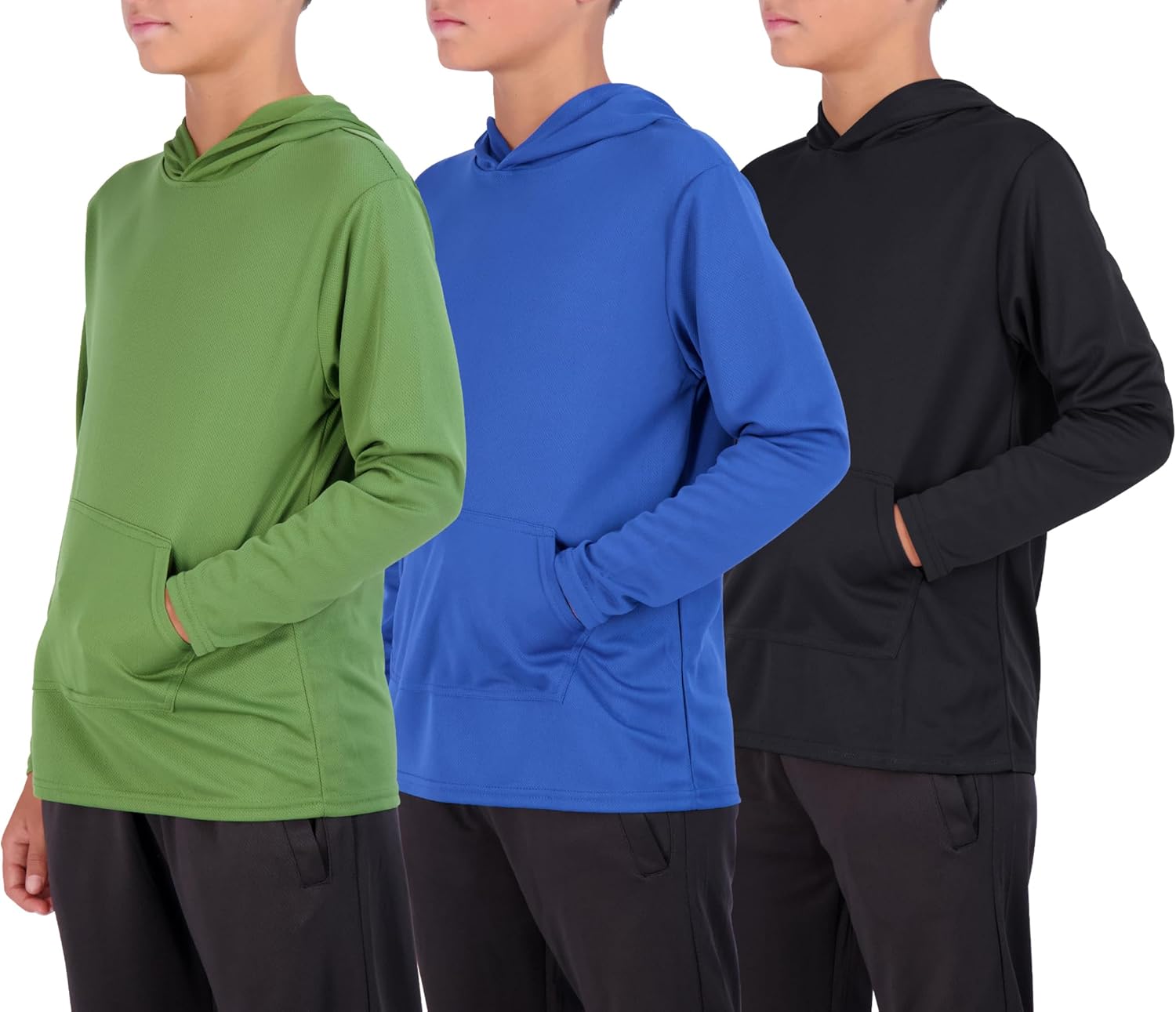 Real Essentials 3 Pack: Boys Hoodies Youth Mesh Long Sleeve Sweatshirts with Pocket for Kids & Teens