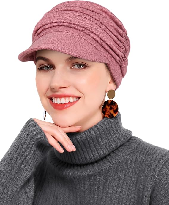 Hachapy Newsboy Chemo Hat for Women - Soft Cap with Brim for Cancer & Alopecia