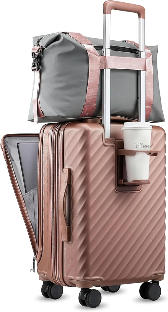 LUGGEX Front Compartment Carry On Set, Rose Gold, 20" + Tote | Carry On Set, Expandable PC Hard Shell, Front Compartment, Front Pocket, TSA Lock, Spinner Wheels, FX-Plus