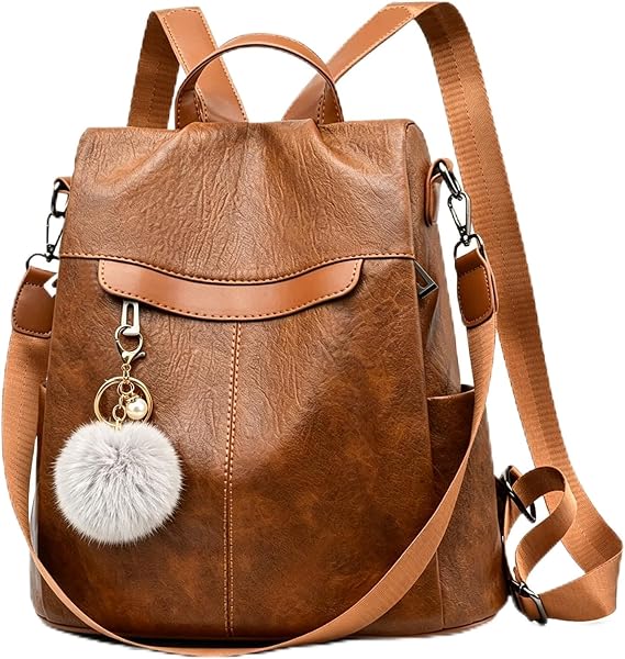 Backpack Womens Anti Theft Travel Rucksack, Leather Waterproof Durable Travel Lightweight Backpack for Women, Multipurpose Convertible Shoulder Bag Handbag Backpack, BrownB