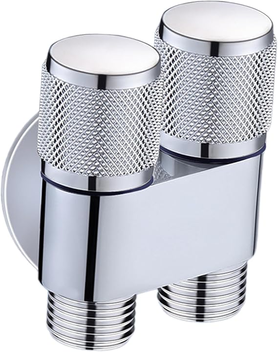 G1/2 1 in Two Out Double Control Angle Valve, Stainless Steel, Silver, 6.5cmx6cmx7cm