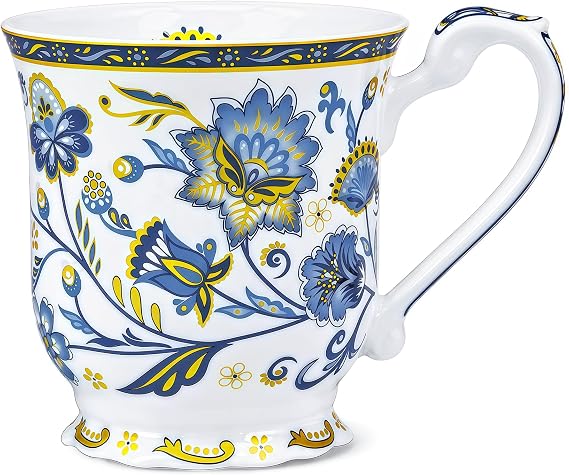 Bone China Coffee Mug, 11.8 oz Floral Coffee Tea Cup for Women Men Mom