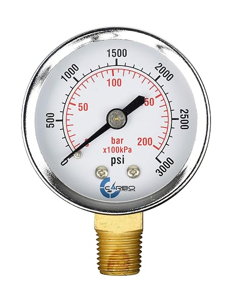 2" Pressure Gauge, Chrome Plated Steel Case, Dry, 0-3000 psi/kPa, Lower Mount 1/4" NPT