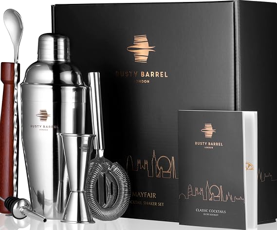 Cocktail Making Kit - Beautifully Presented Cocktail Shaker Set - Premium Cocktail Set with Cocktail Shaker and Bar Accessories for Home Pub - Cocktail Gift Set in a Beautiful Gift Box
