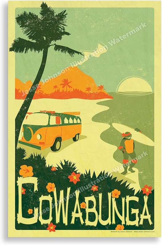 Cowabunga Poster // Tmnt ninja turtles teenage mutant comic beach van
