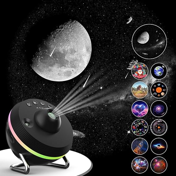 BrandBedroom Galaxy Projector, HD Image Large Projection Area, 13 4K Interchangeable Galaxy Discs with Meteor and Lighting Effects, Starry Sky Night Light for Kids, Adults, Ceiling, Home Theater, Living Room Decoration Black