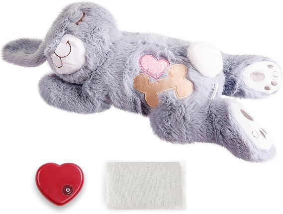 PetPrime Dog Heart Beat Puppy Plush Rabbit Toy - with Warmer Bag Pet Soft Anxiety Puppy Relief Toy for Sleeping(Gray Rabbit)