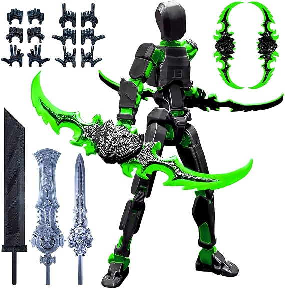altuco T13 Action Figure Set for Kids,Titan 13 Action Figure with Multiple Accessories,3D Printed Dummy Robot 13 Desktop Decorative Toy for Boys (Black-Green)