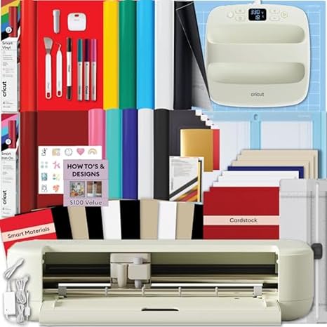 Cricut Explore 5 Essential Bundle with Multicolor Sampler + EasyPress 9x9 | All-in-One Kit for Stickers, T-Shirts & Custom Apparel - Includes Multicolor Smart Vinyl & Iron-On, Heat Press & Cardstock