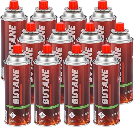 Butane Fuel Canisters, 12 Pack UL Listed with RVR Safety Valve System Portable Fuel for Camping Stoves, Gas Burners & Emergency Use (Made in Korea)