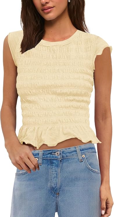 Panadila Womens Crop Tops Short Sleeve Shirts Ruched Fitted T Shirts Summer Going Out Tops Y2k Baby Tees