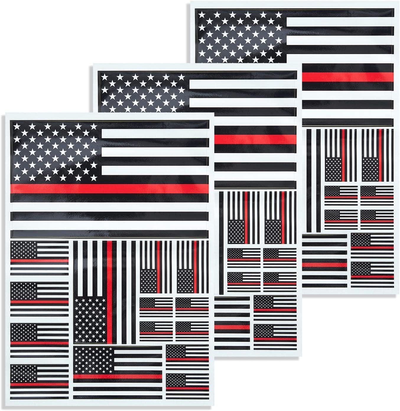 3 Pack Thin Red Line American Firefighter Flag Decal - Thin Red Line American Firefighter Flags Reflective Vinyl Car Stickers - for Car Window Bumper Waterproof Sticker 12 x 8.5 Inch