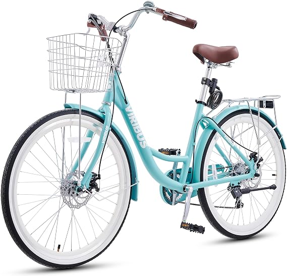 VIRIBUS Womens Bike, 26 inch 7 Speed Beach Cruiser Bike for Adults