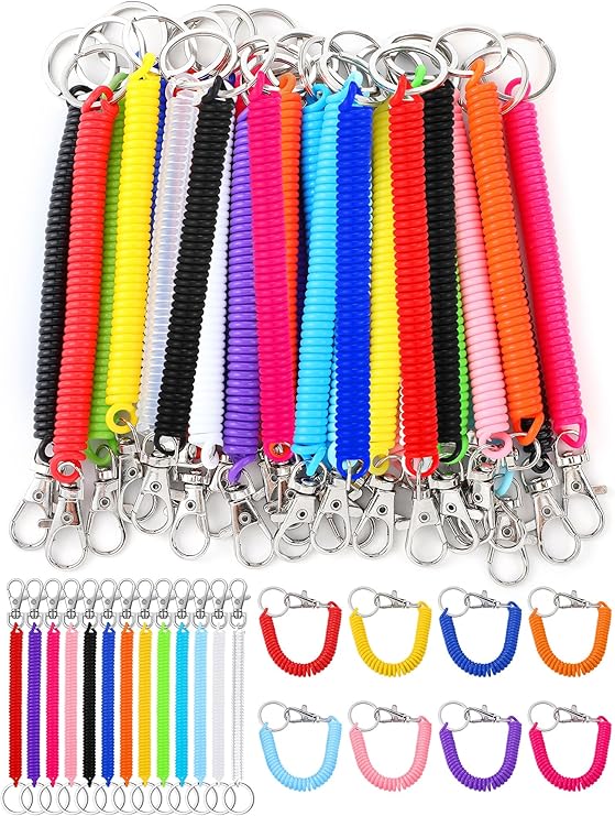 50 Pcs Retractable Spring Coil Keychain Bulk Coil Lanyard Keychains Spiral Wrist Coiled Key Chain for Purse Keys Wallet