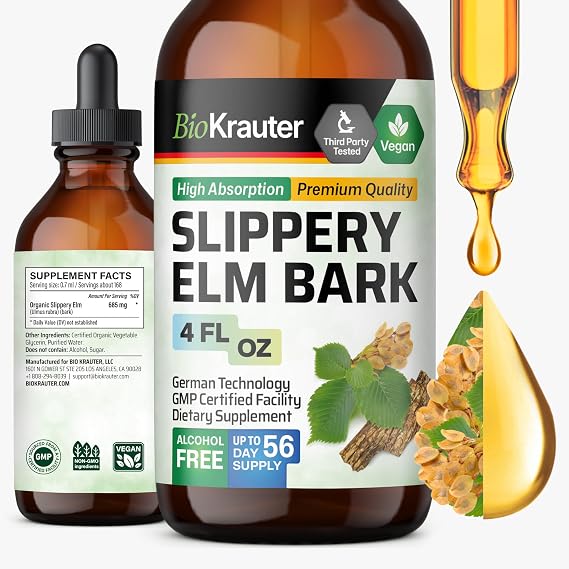 BIO KRAUTER Slippery Elm Bark Tincture for Respiratory & Digestive, 4 Fl.Oz