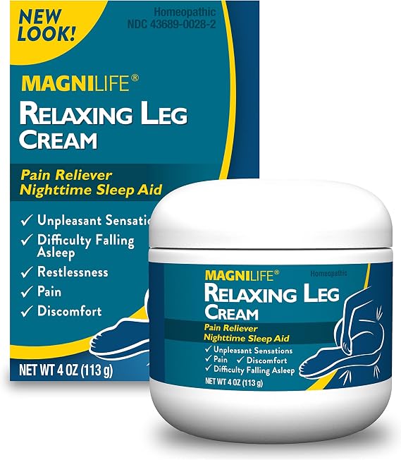 MagniLife Relaxing Leg Cream, 4 Oz, Fast-Absorbing Topical Moisturizing Cream with Lavender & Magnesium, Non-Greasy, Bedtime Body Care